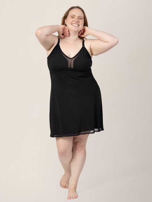 Aurora Mesh Nursing Nightgown | Black - HoneyBug