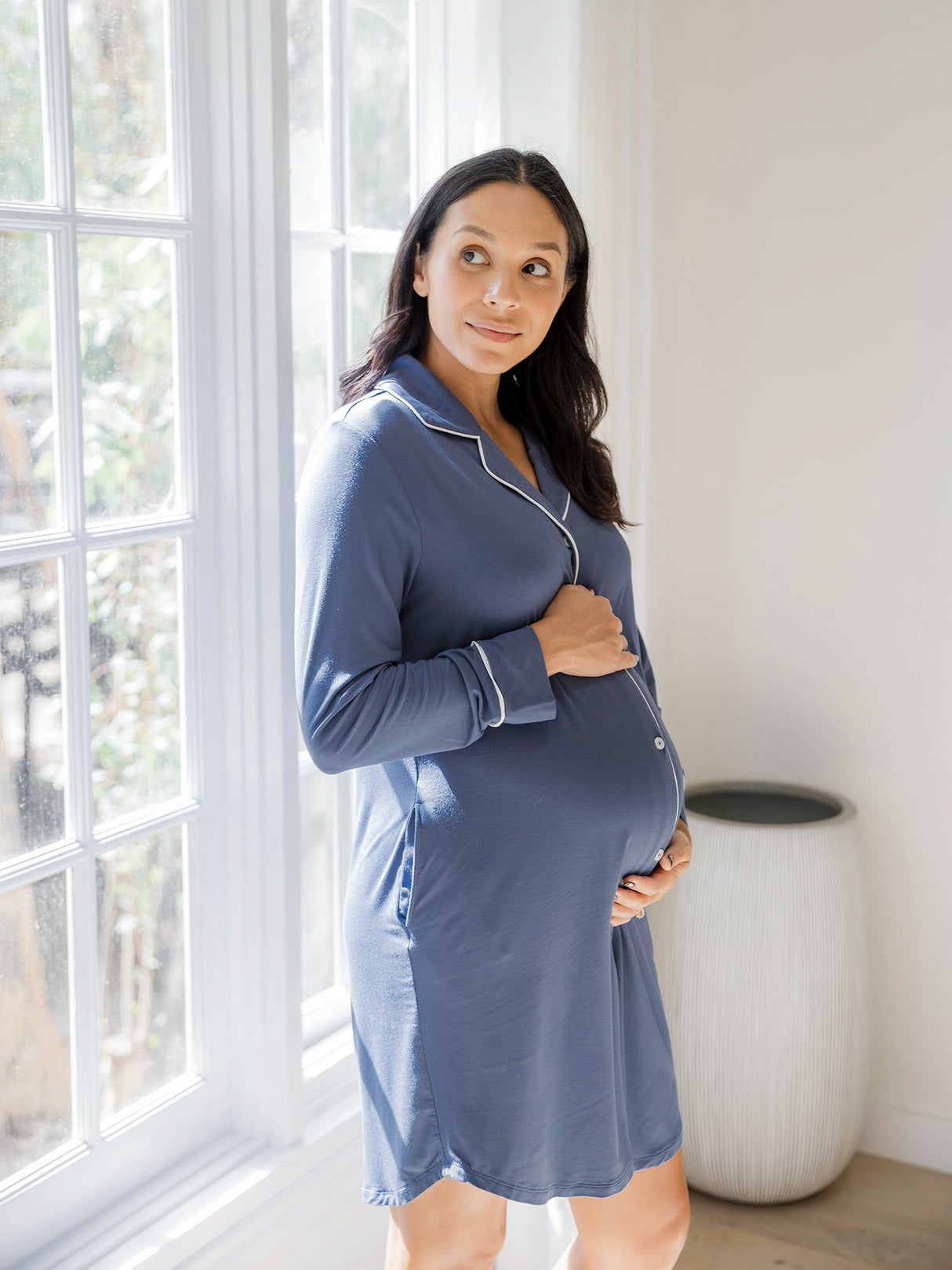 Clea Bamboo Classic Long Sleeve Sleep Shirt | Slate Blue - HoneyBug