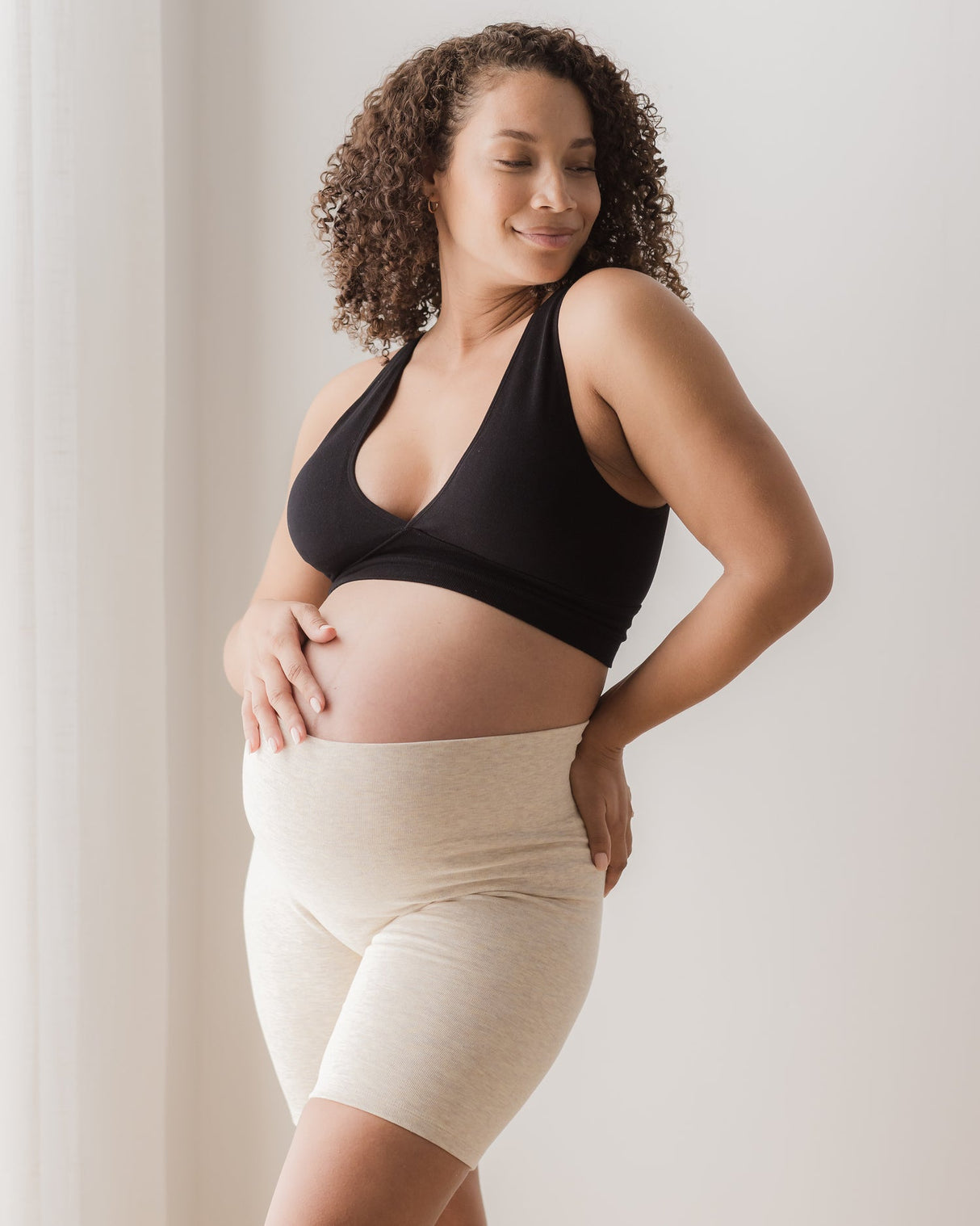 Sublime® Bamboo Maternity & Postpartum Bike Short | Oatmeal Heather - HoneyBug