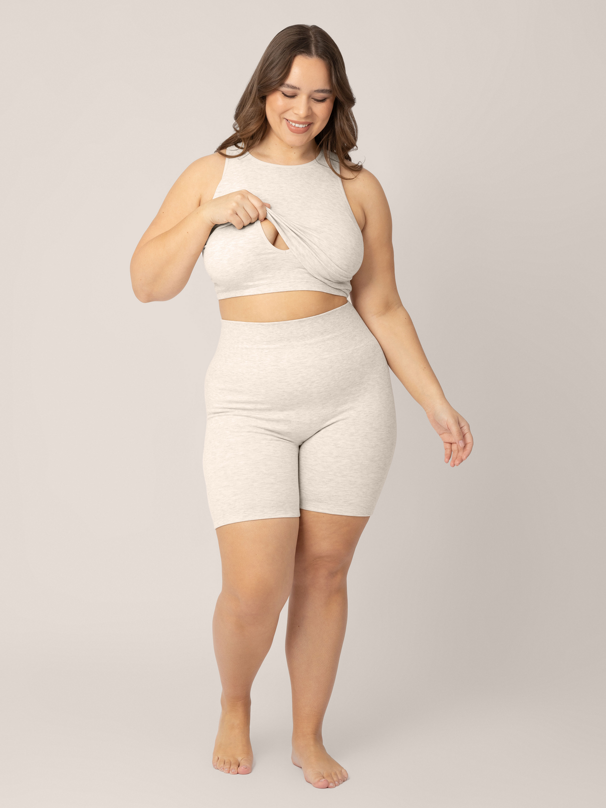 Sublime® Bamboo Maternity & Nursing Longline Bra Top | Oatmeal Heather - HoneyBug