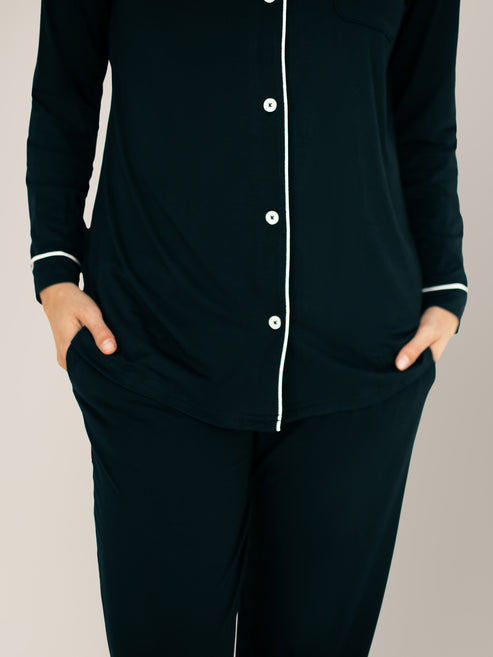 Clea Bamboo Classic Long Sleeve Pajama Set | Black - HoneyBug