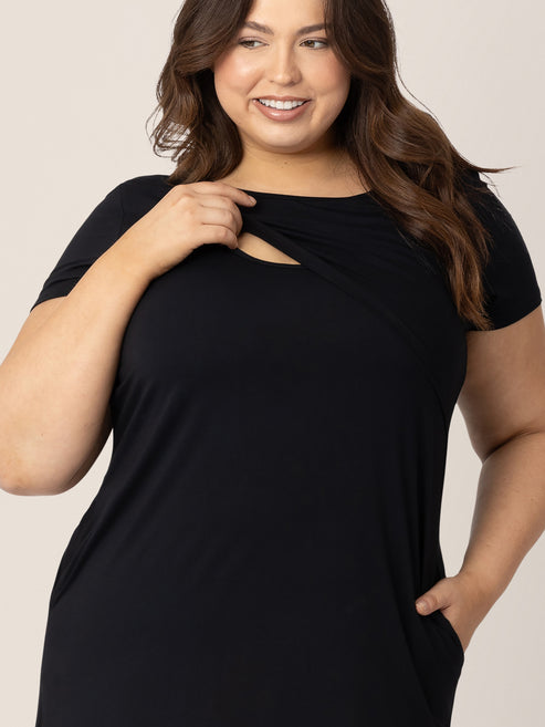 Eleanora Bamboo Maternity & Nursing Lounge Dress | Black - HoneyBug