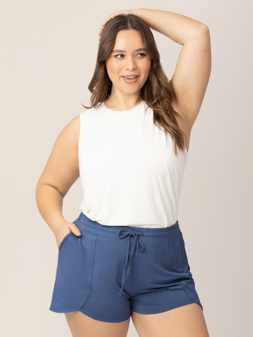 Bamboo Maternity & Postpartum Lounge Shorts | Slate Blue - HoneyBug