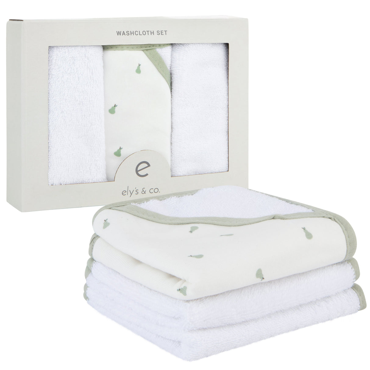 3 Pack Washcloth Set - Sage Pear - HoneyBug