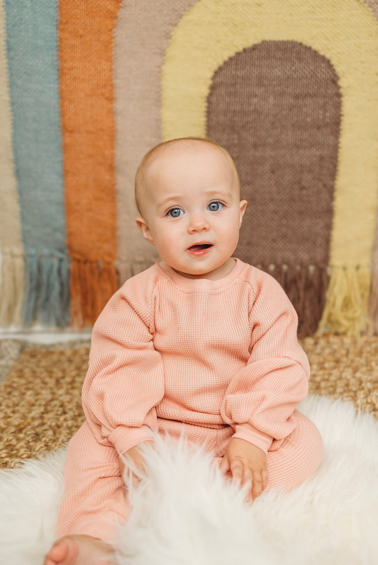 Waffle Balloon Sleeve Sweatshirt - Dusty Rose - HoneyBug