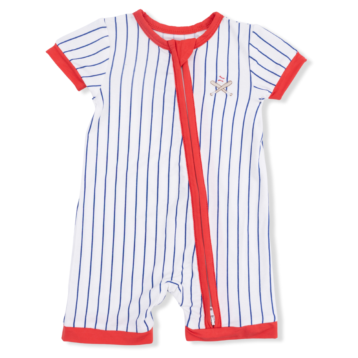 Baseball Stripe - Shortie 2 Way Zipper Romper