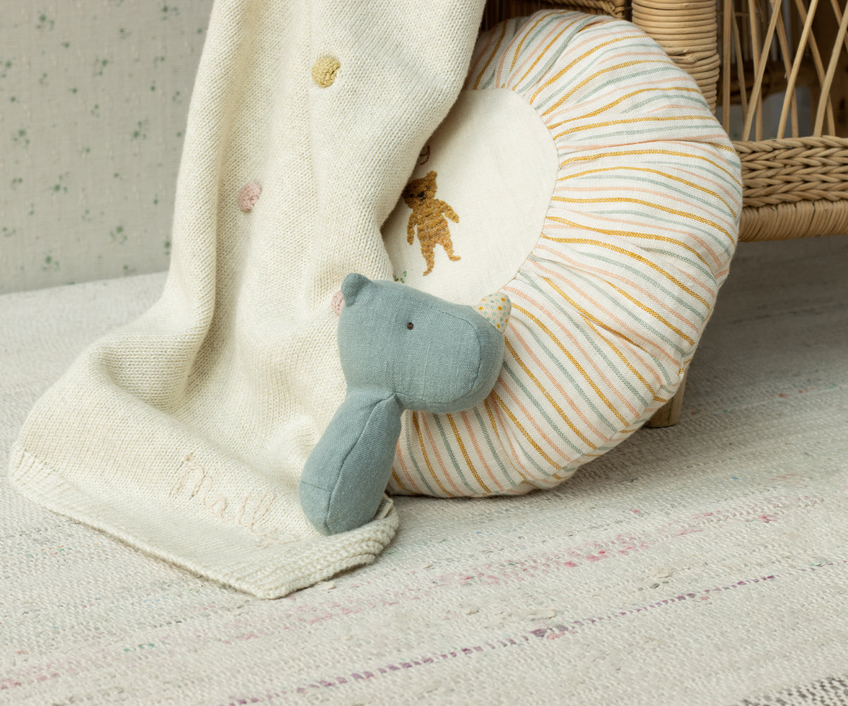 Lullaby Friends Rattle - Rhino - Dusty blue - HoneyBug