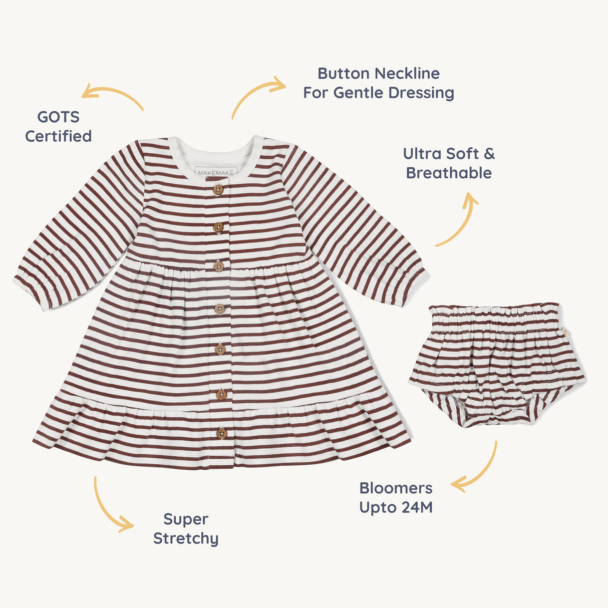 Organic Tiered Dress - Plum Stripes - HoneyBug