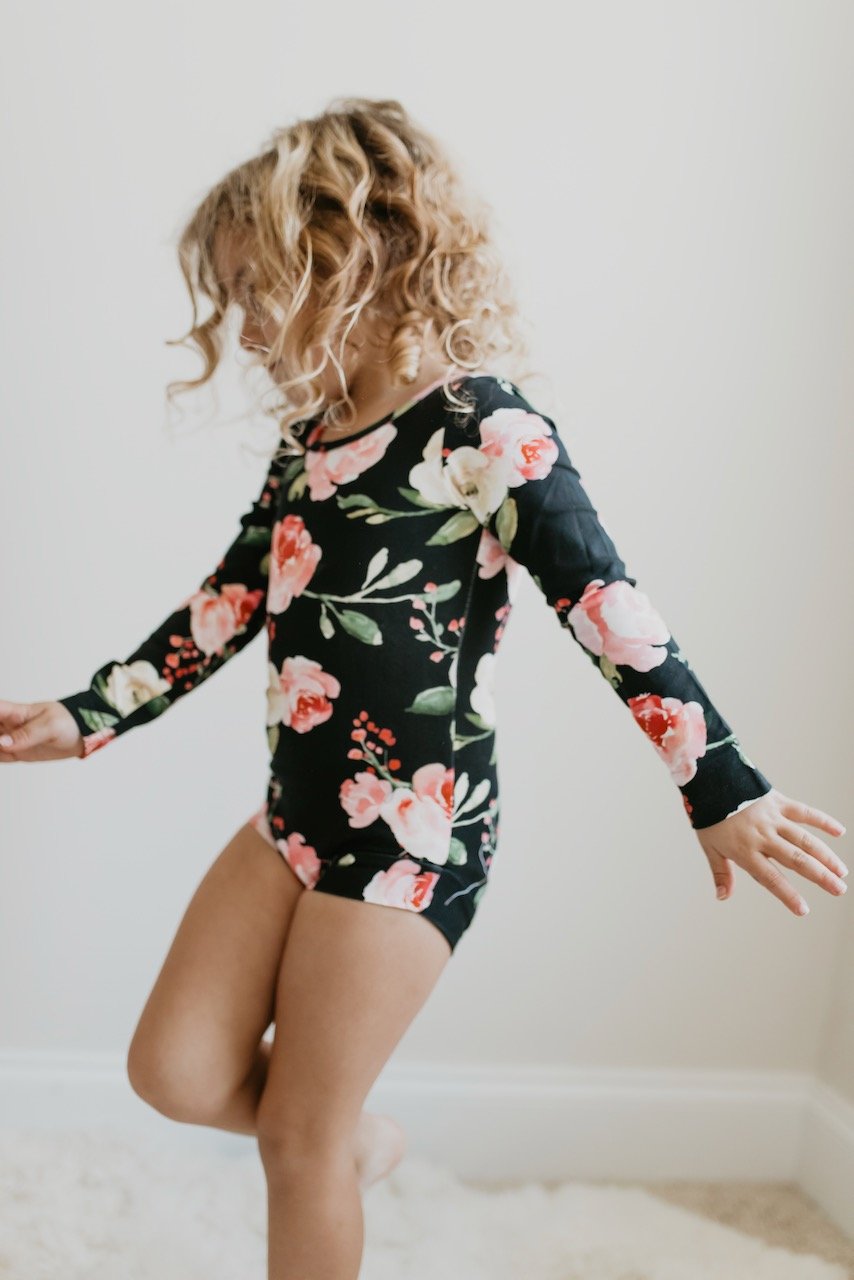 Black Floral Leotard - HoneyBug