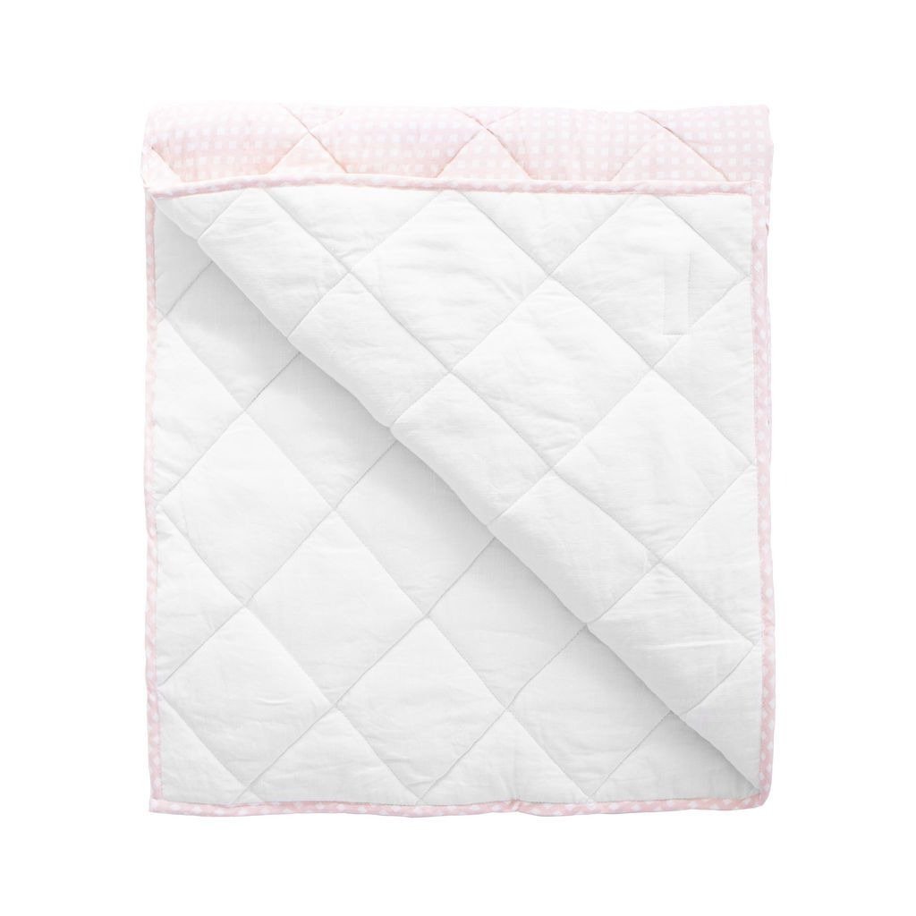 Play mat | dusty pink gingham and white linen, reversible - HoneyBug