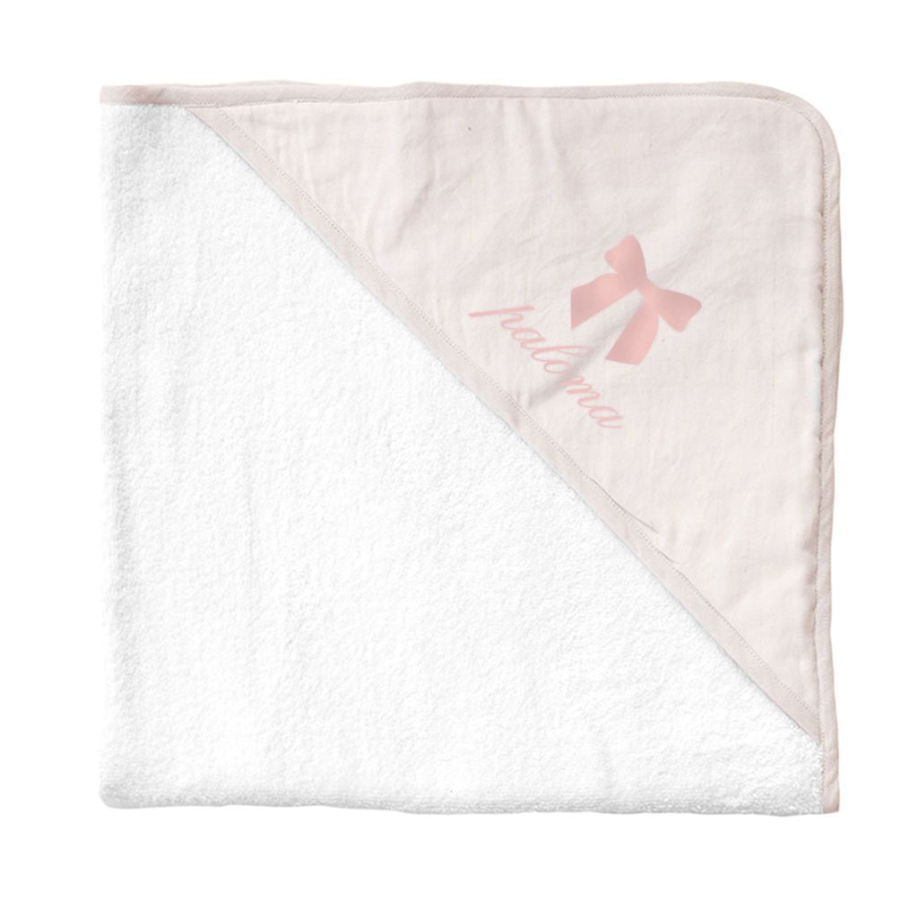 Monogrammed Hooded towel and wash glove | blossom pink linen - HoneyBug