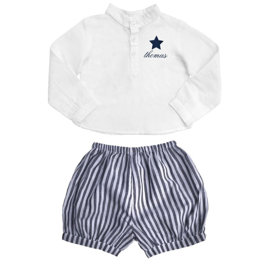 Monogrammed Gift set | boys white shirt and Harbor Island stripe short - HoneyBug