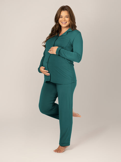 Clea Bamboo Classic Long Sleeve Pajama Set | Evergreen - HoneyBug