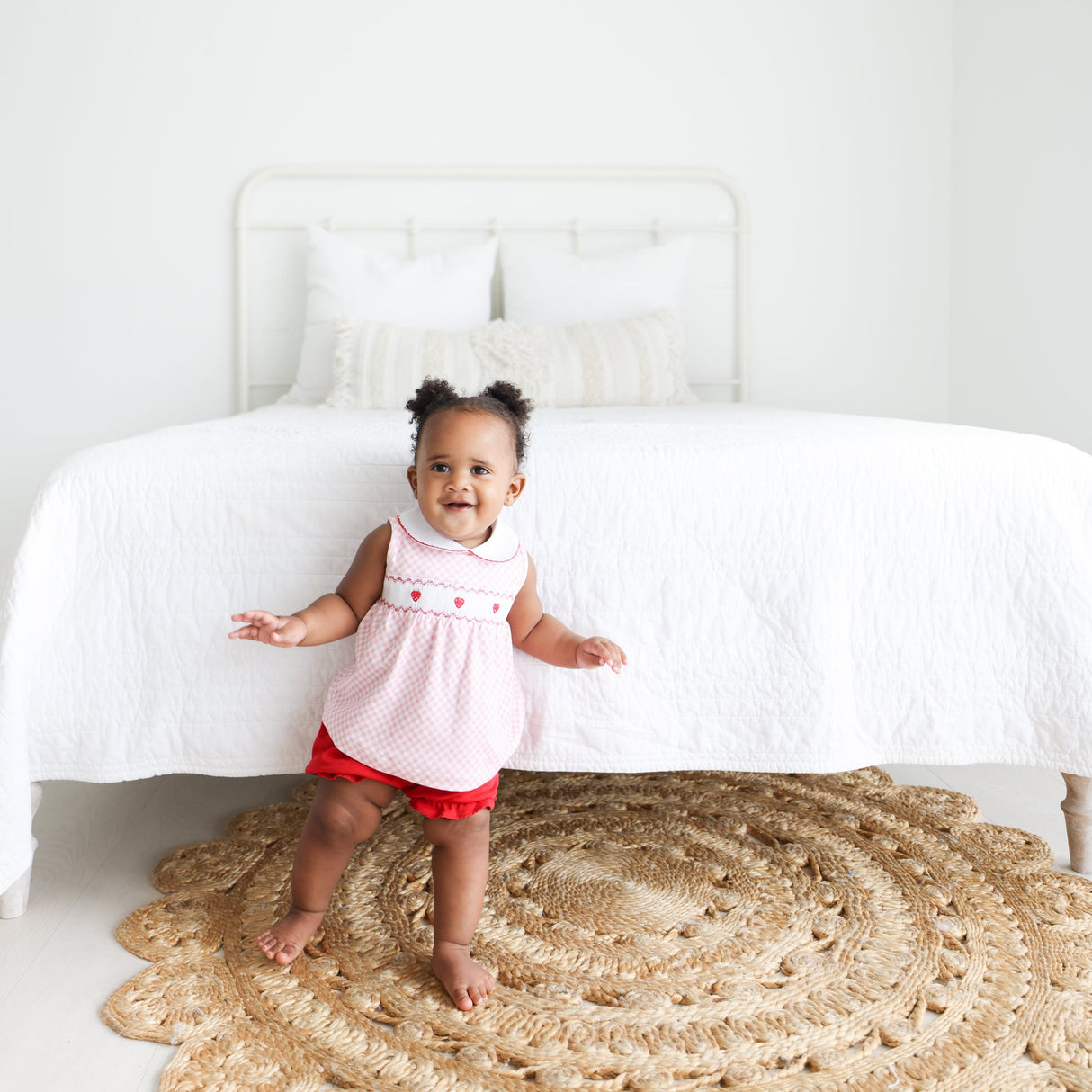 Pink Gingham Strawberry Smocked Bloomer Set - HoneyBug