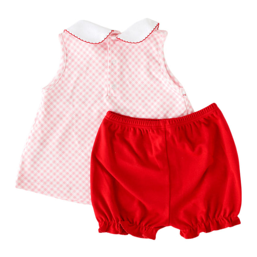 Pink Gingham Strawberry Smocked Bloomer Set - HoneyBug