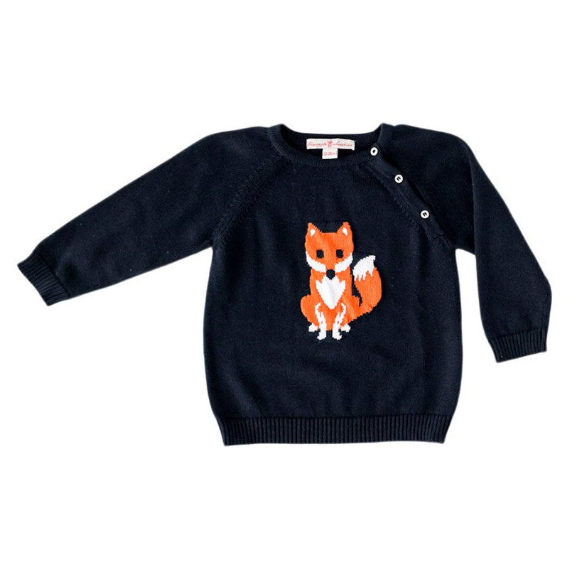 Navy Fox Intarsia Knit Sweater - HoneyBug