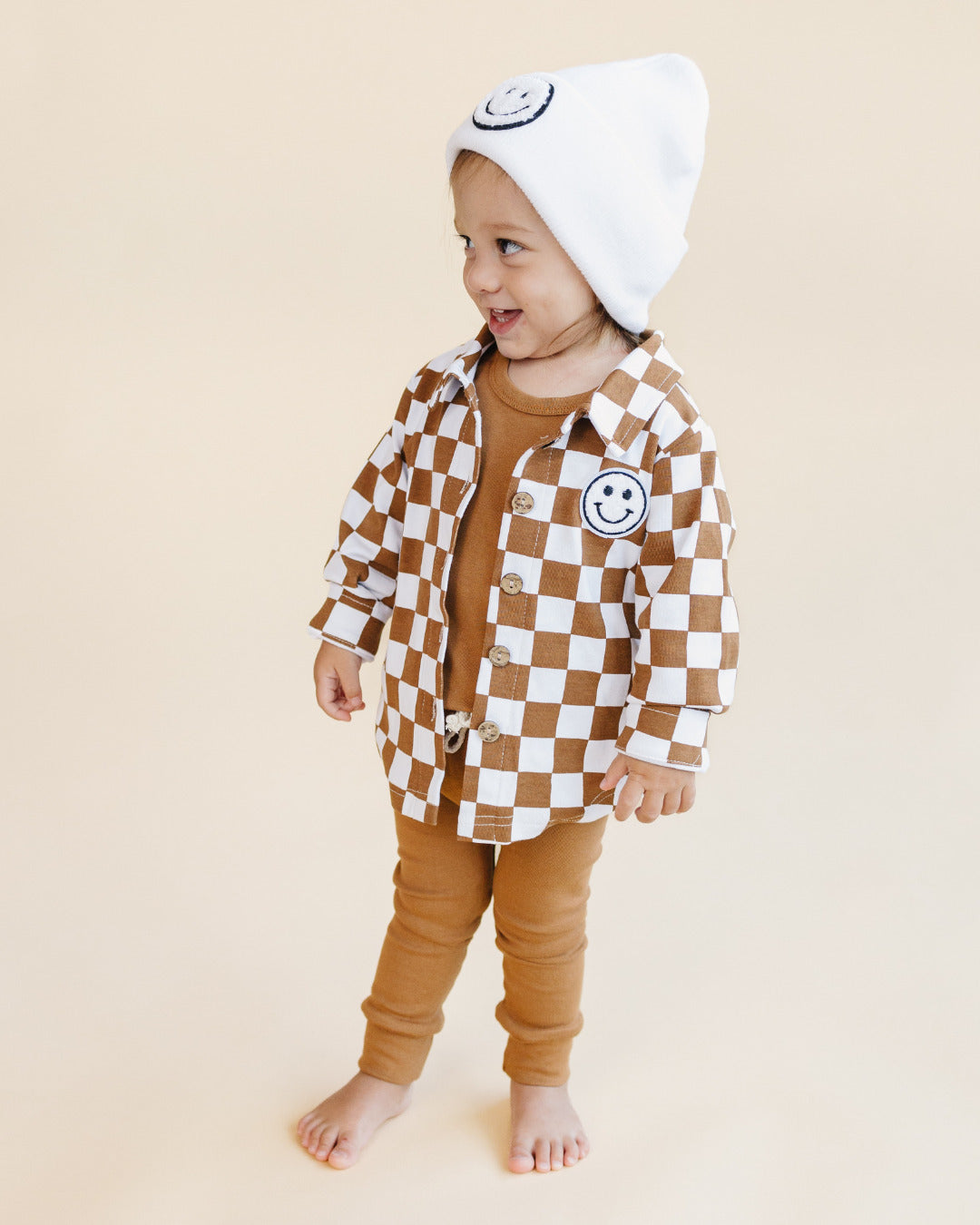 Cotton Shacket | Smiley Checkered Copper - HoneyBug