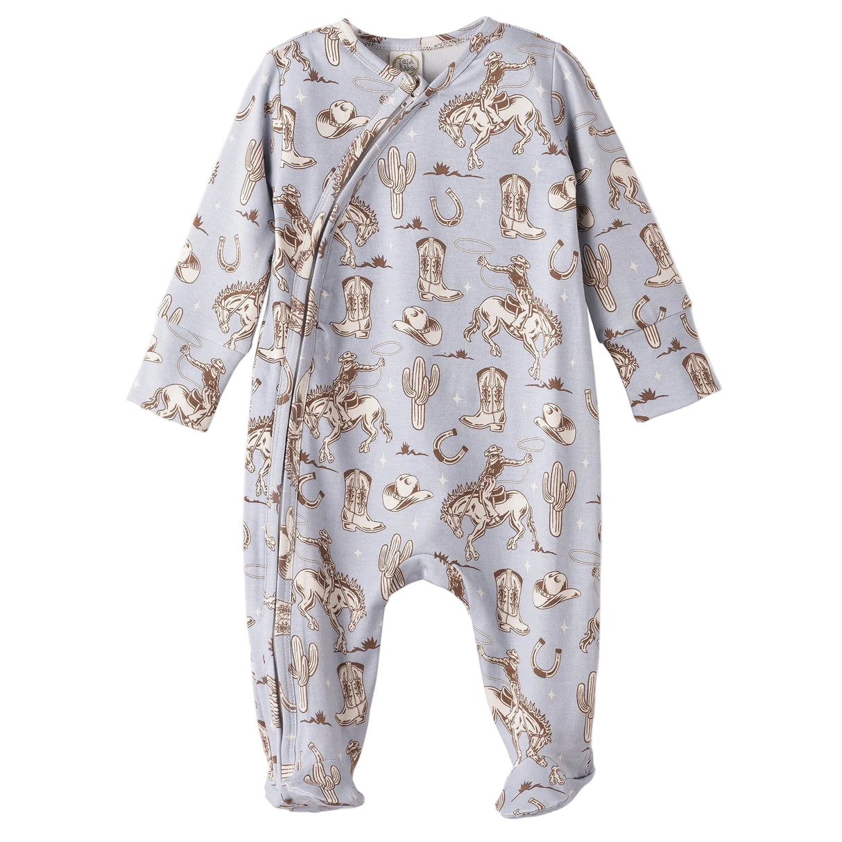 Wild Wrangler/Blue Western Baby Boy Bamboo Zipper Romper