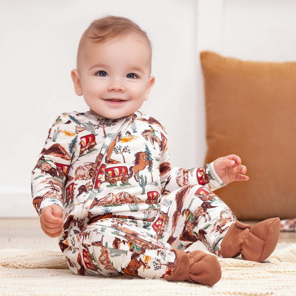 Cowboy Western Spirit Baby Boy Bamboo Zipper Romper - HoneyBug