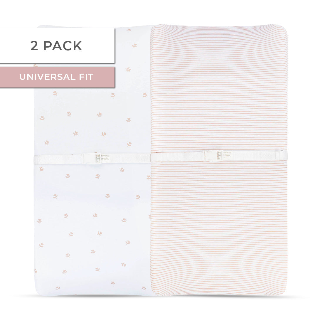 Changing Pad Cover | Cradle Sheet Set - Mauve Tulips & Stripes - HoneyBug