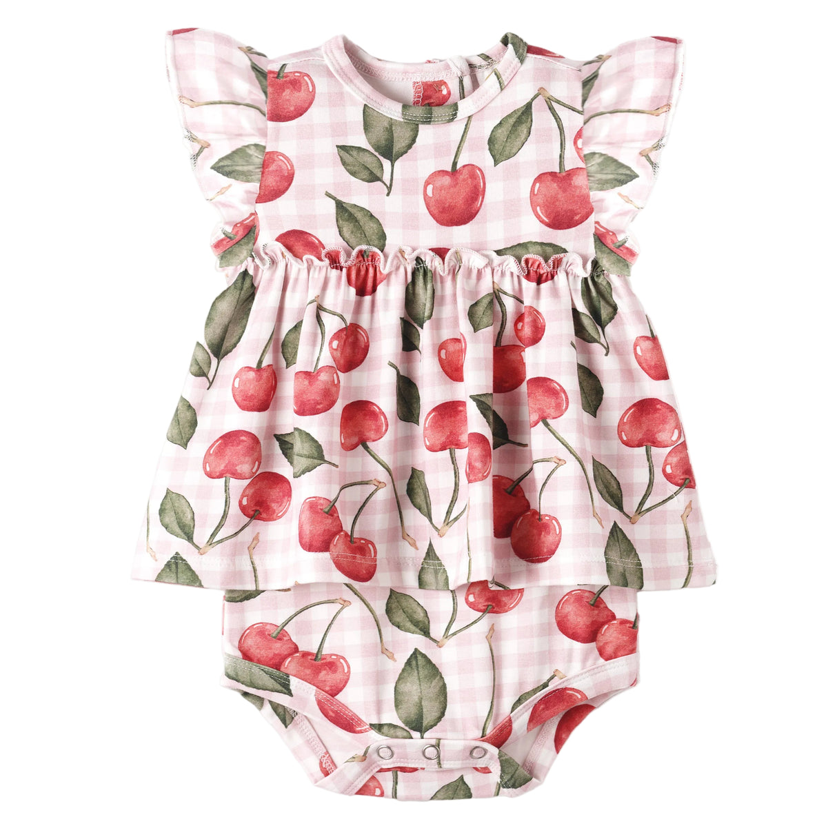 Cherry Picnic Flutter Sleeve Bamboo Skirted Bodysuit