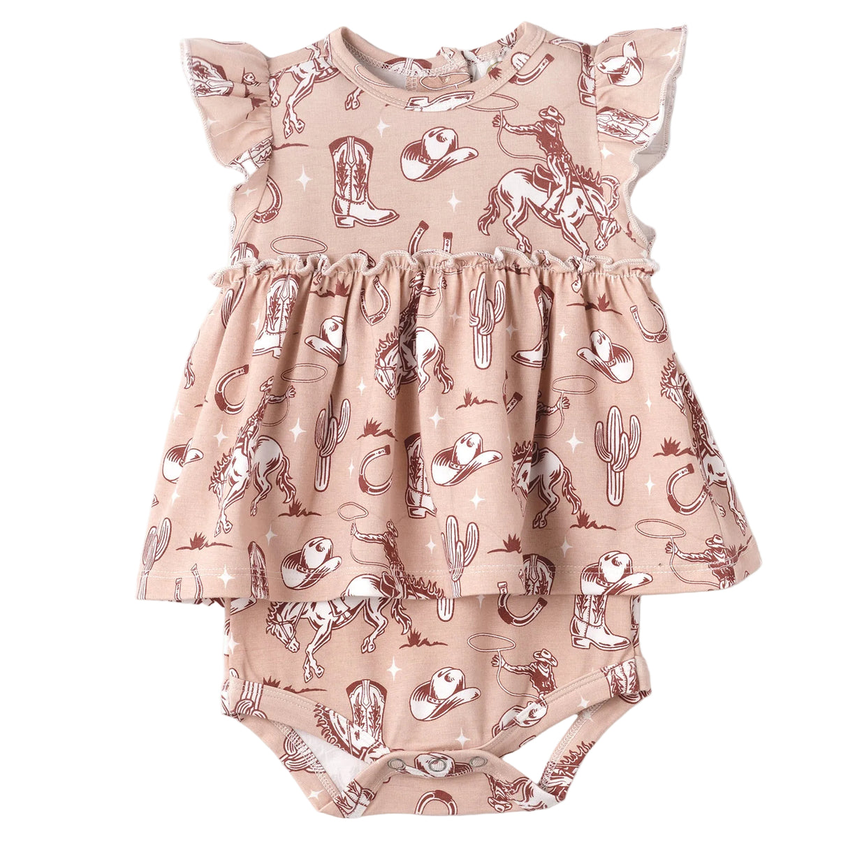 Wild Wrangler/Pink Bamboo Cowgirl Western Skirted Bodysuit