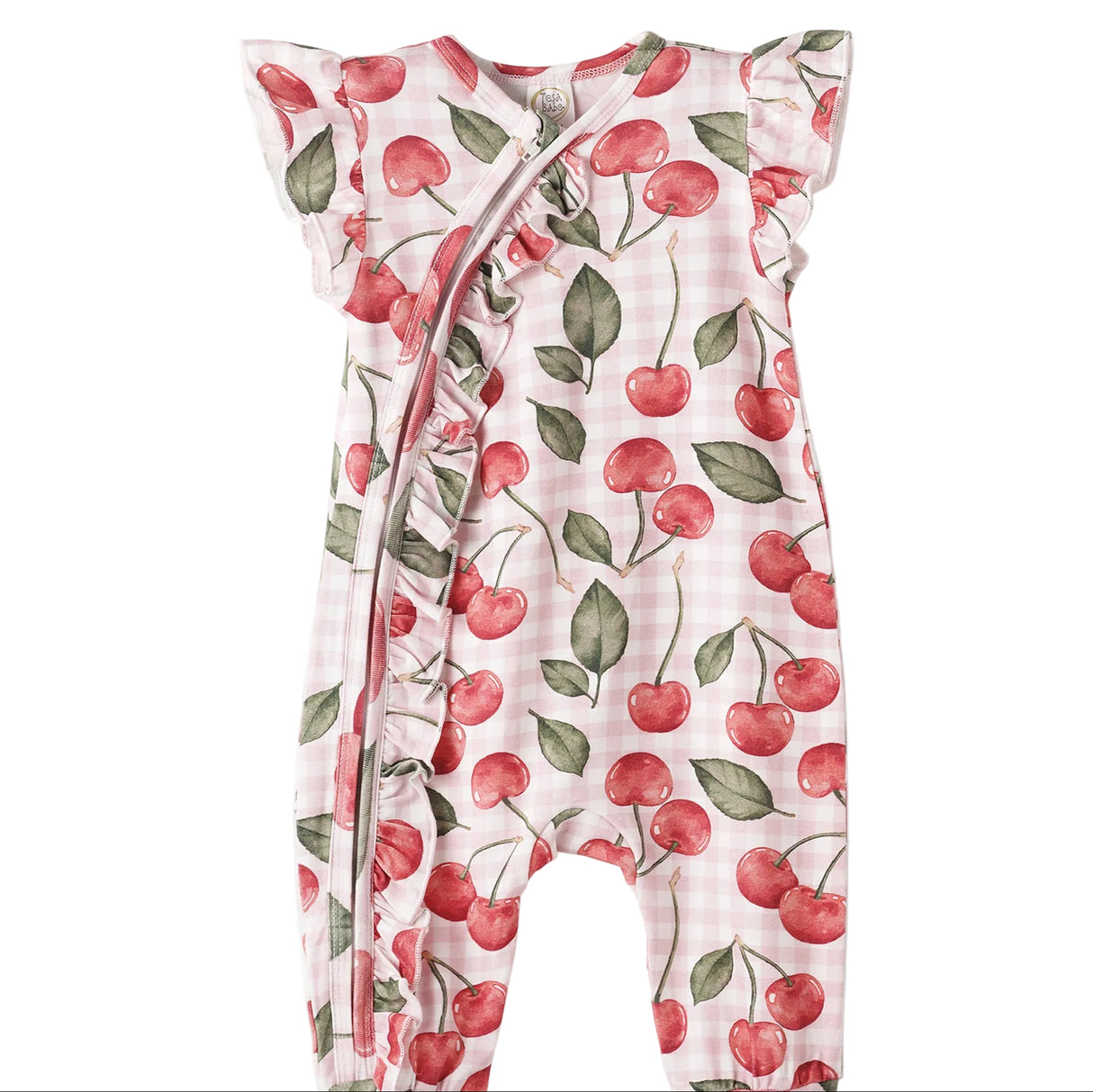 Cherry Picnic Baby Girl Romper – Soft Bamboo Zipper Pajamas