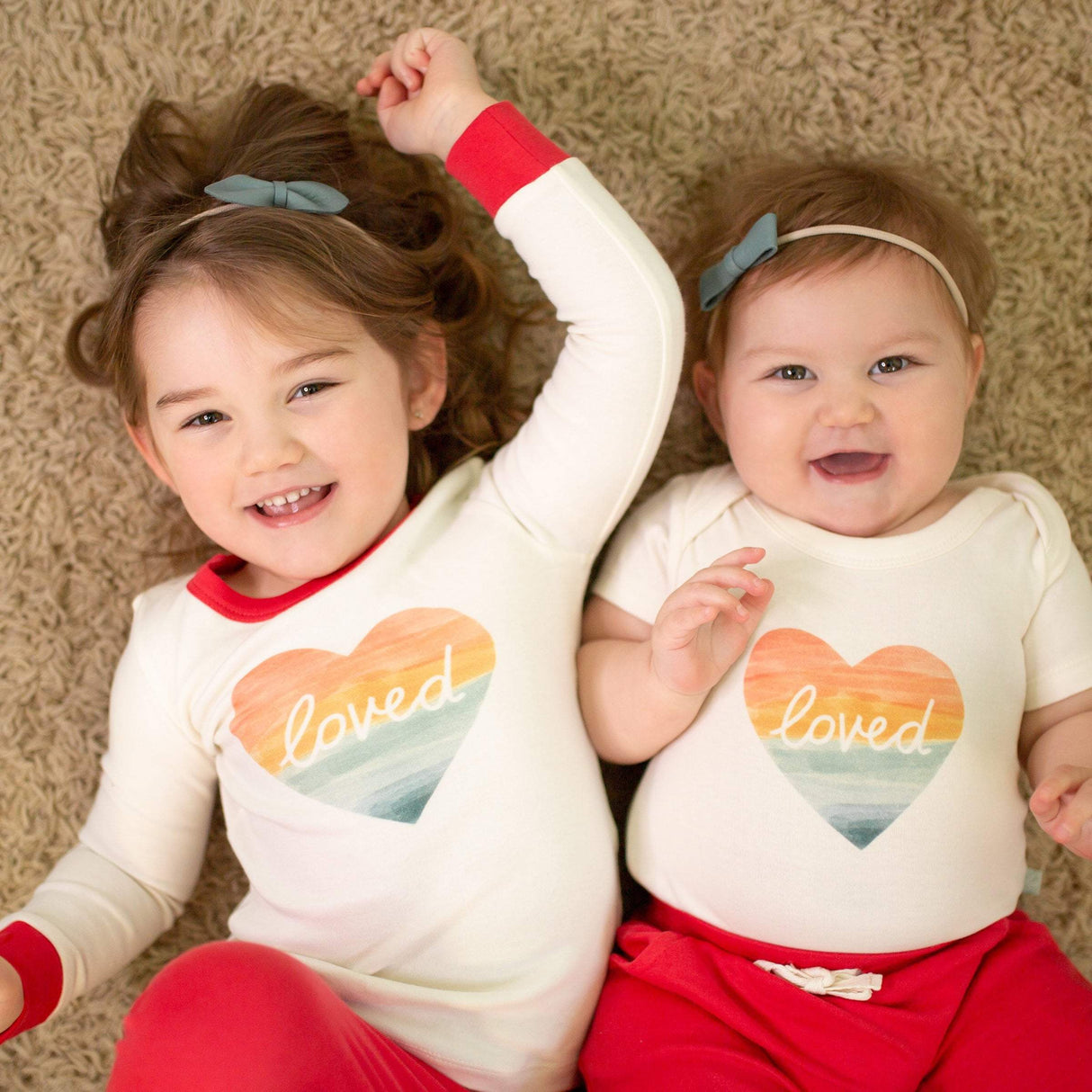 graphic bodysuit | loved rainbow heart - HoneyBug