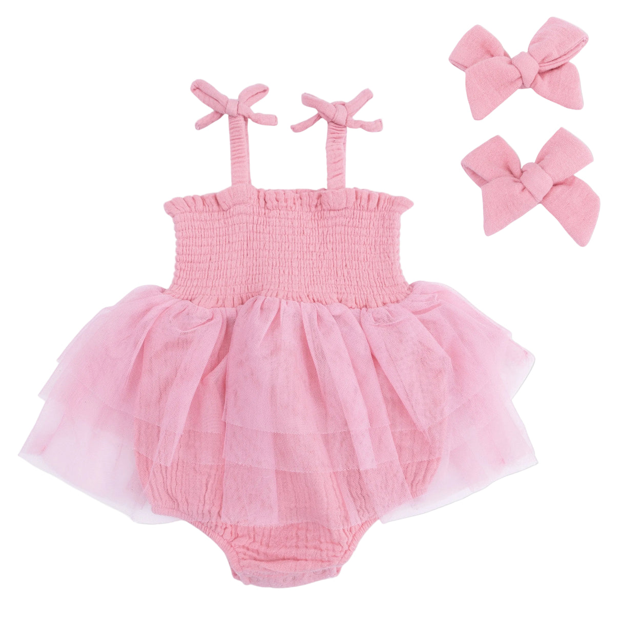 Solid Muslin Poignant Pink - Tutu Bubble & 2 Pack Bow Clips Set