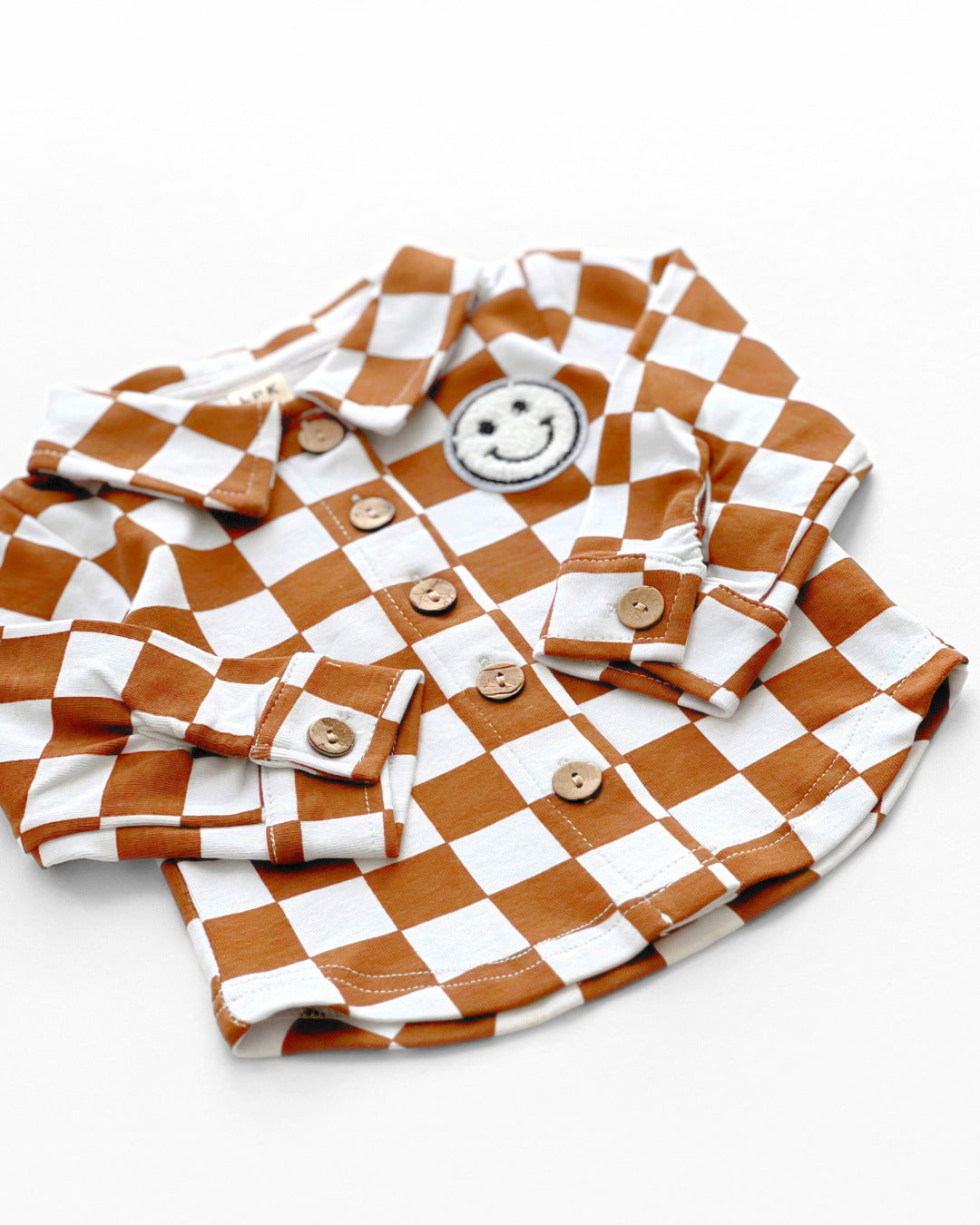 Cotton Shacket | Smiley Checkered Copper - HoneyBug