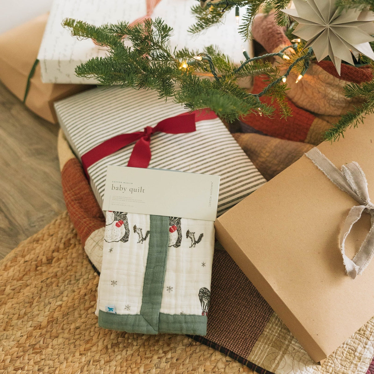 Cotton Muslin Baby Quilt - Snow Day - HoneyBug