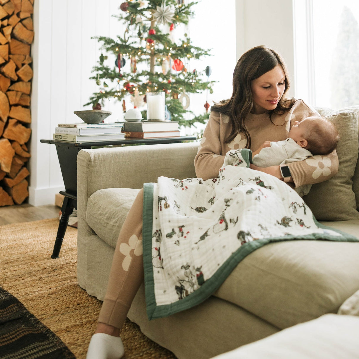 Cotton Muslin Baby Quilt - Snow Day - HoneyBug