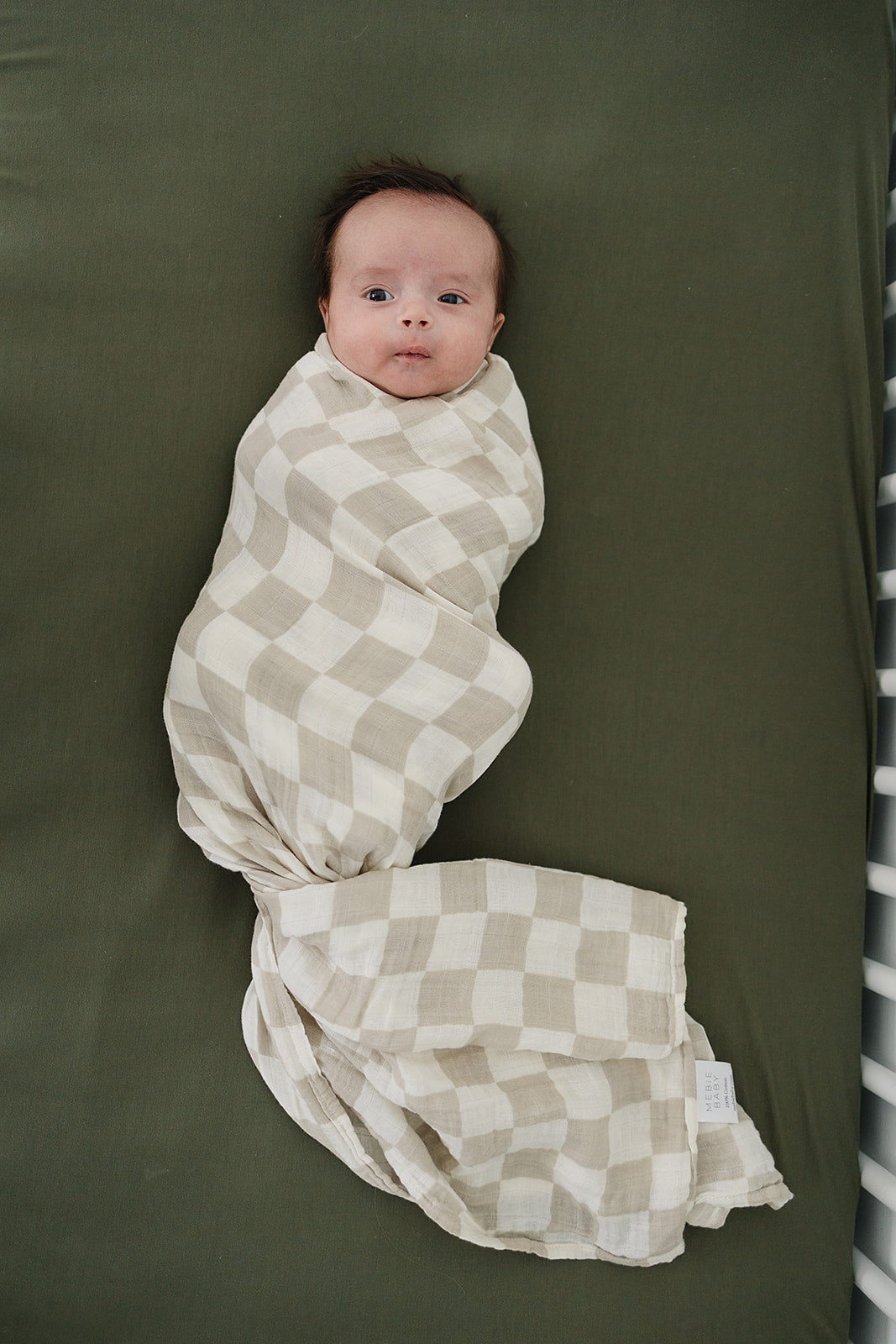 Taupe Checkered Muslin Swaddle Blanket - HoneyBug