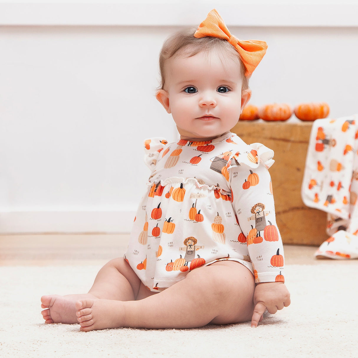 Pumpkin Patch Skirted Bodysuit – Bamboo Fall Baby Outfit - HoneyBug