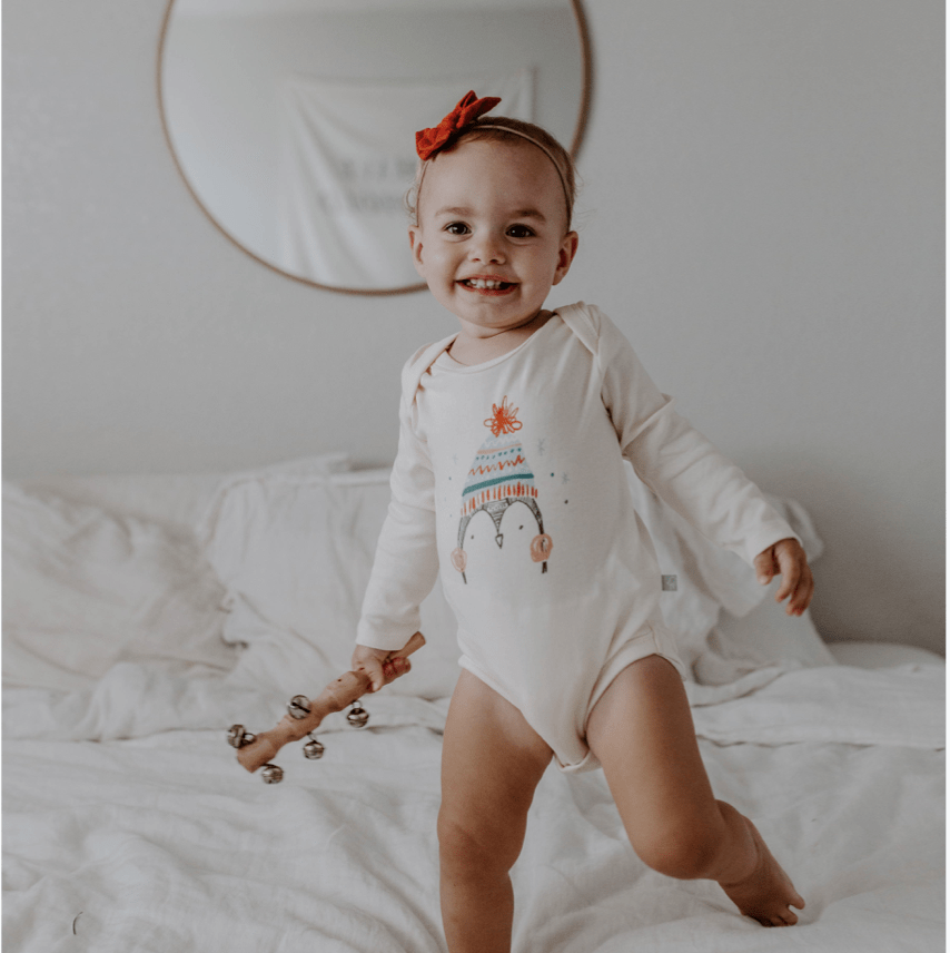 graphic bodysuit | holiday penguin (long sleeve) - HoneyBug