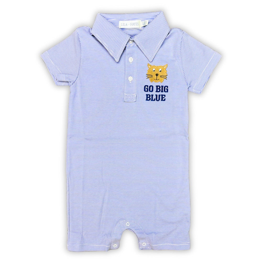 Tripp Boys' Pima Cotton Polo Shortall - Blue Stripes - HoneyBug