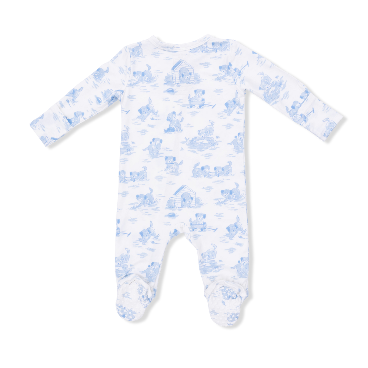 Puppy Toile Blue - 2 Way Zipper Footie, Swaddle & Bandana Bib Set