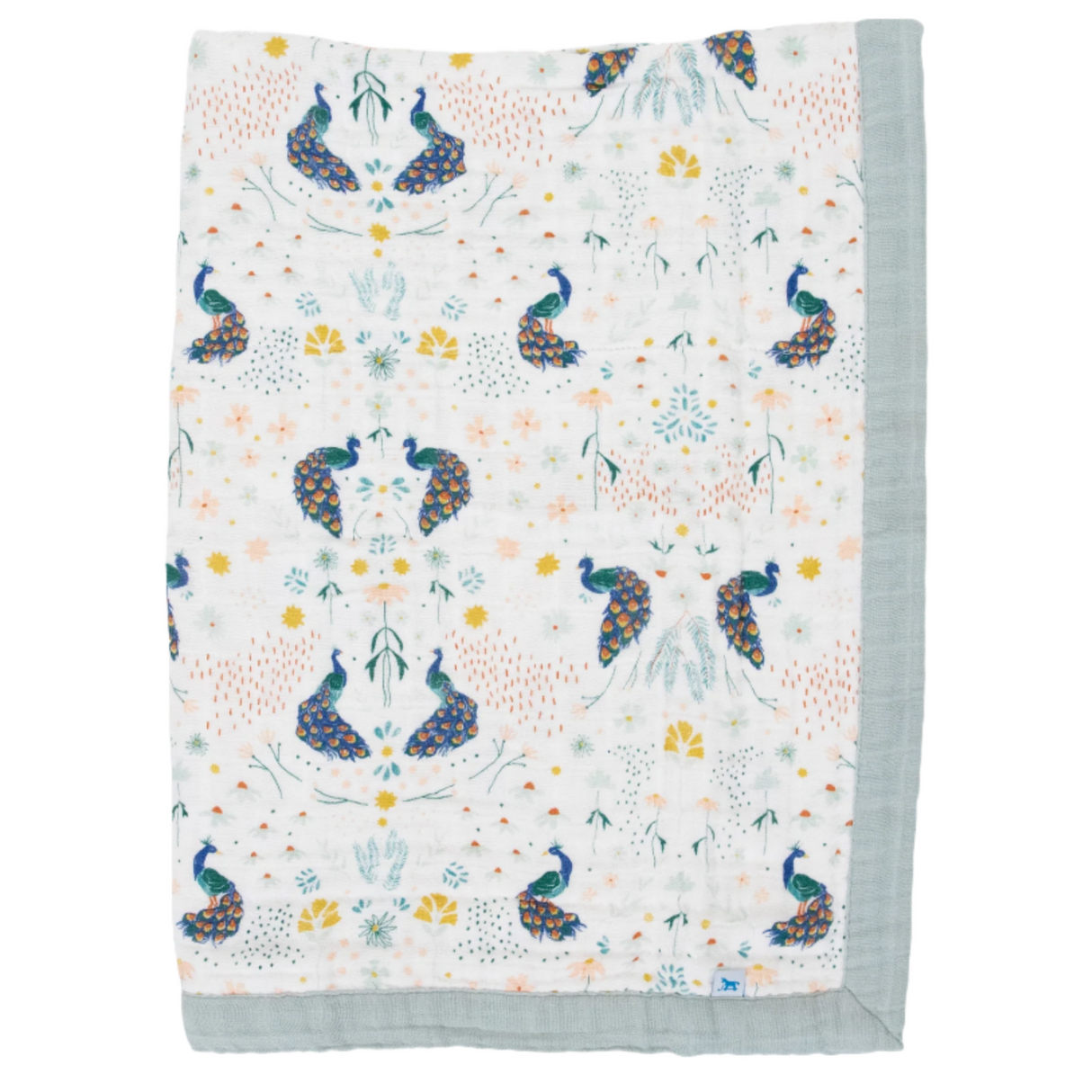 Cotton Muslin Baby Quilt - Peacock - HoneyBug