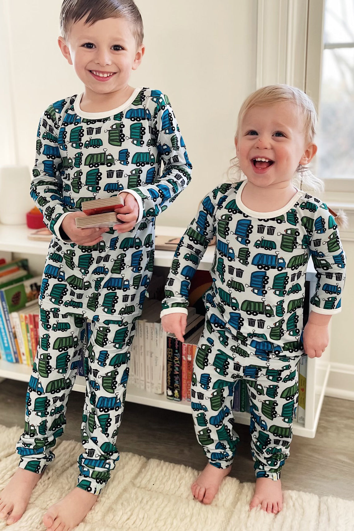 Long Sleeve Pajama Set - Garbage Trucks - HoneyBug