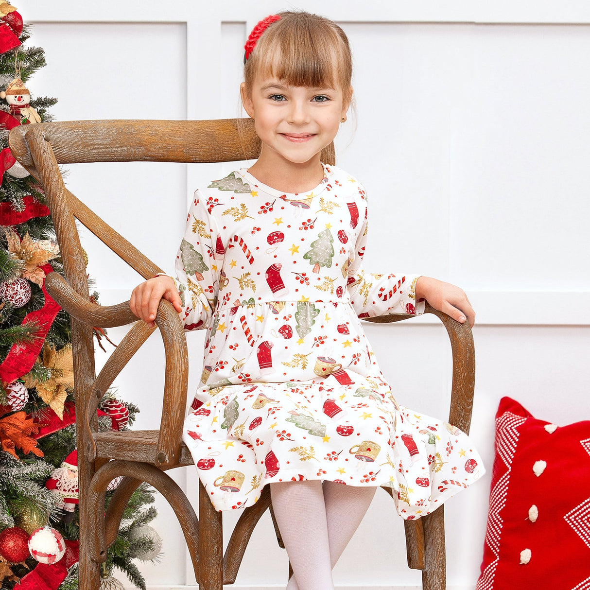 Girls’ Christmas Dress – Bamboo Holiday Tiered Twirl Dress - Noel - HoneyBug