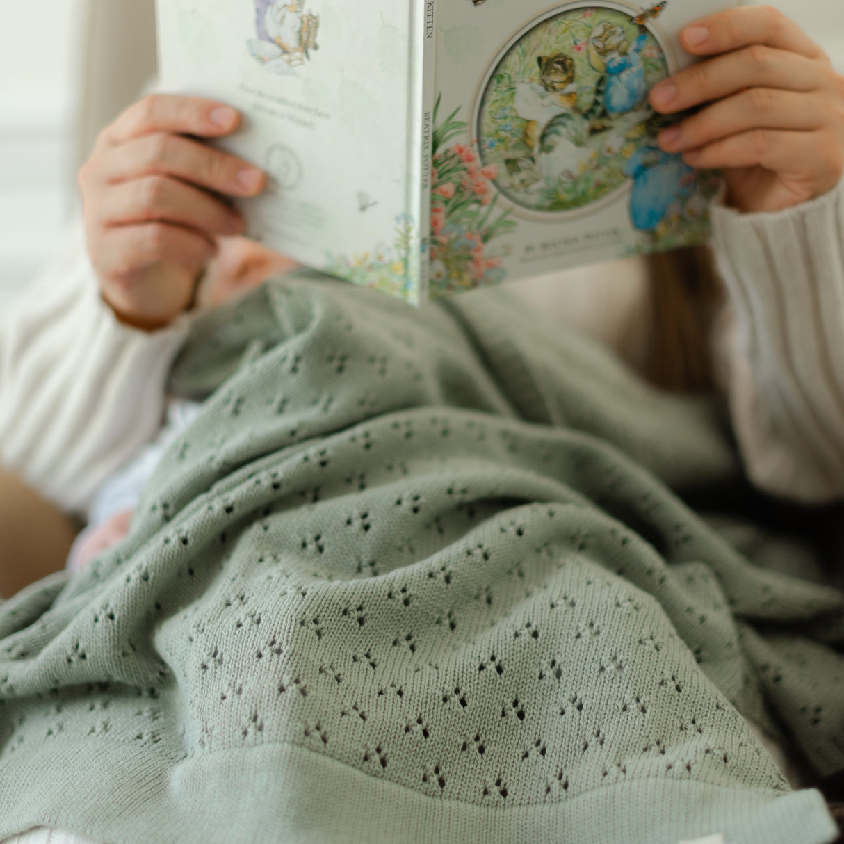 Mint Pointelle Knit Blanket