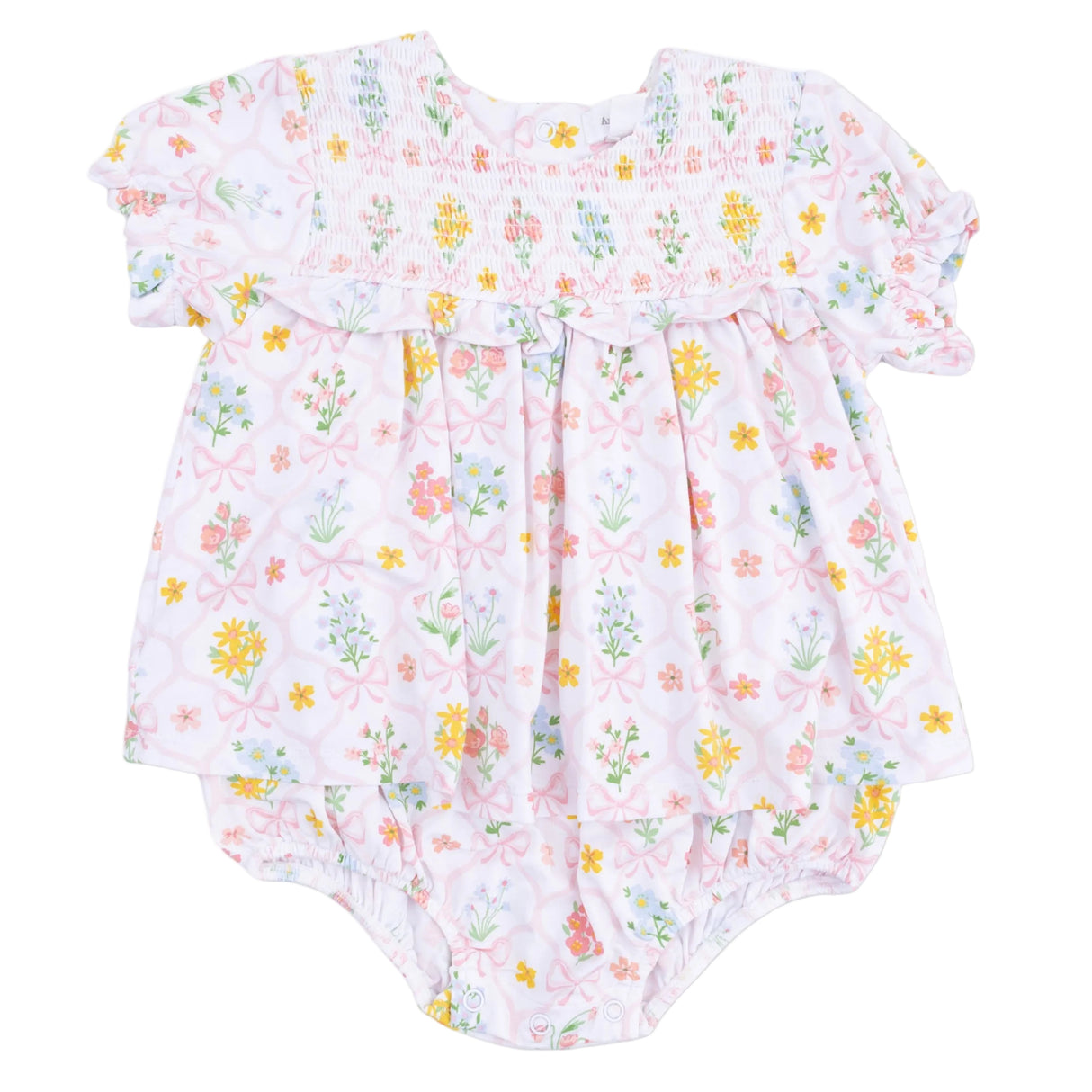 Spring Blooms Bow Trellis - Smocked Ruffle Bubble with Skirt