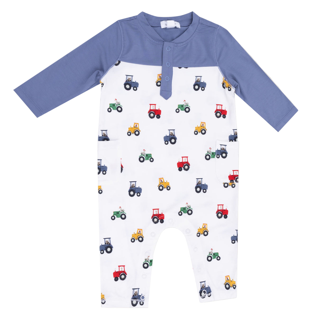 Mini Tractors - Romper with Contrast Sleeves - HoneyBug