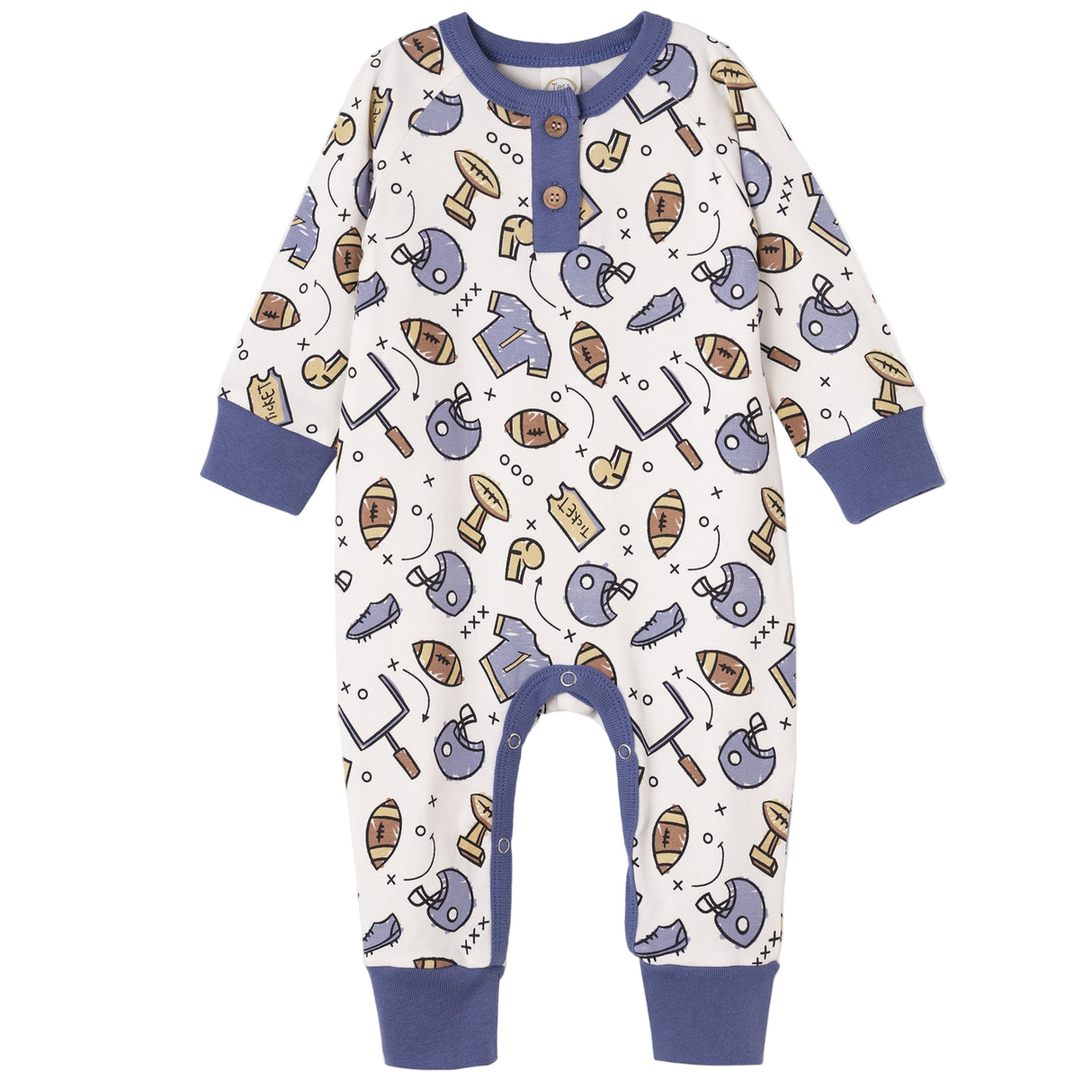 Touchdown Baby Boy Bamboo Henley Football Romper - HoneyBug