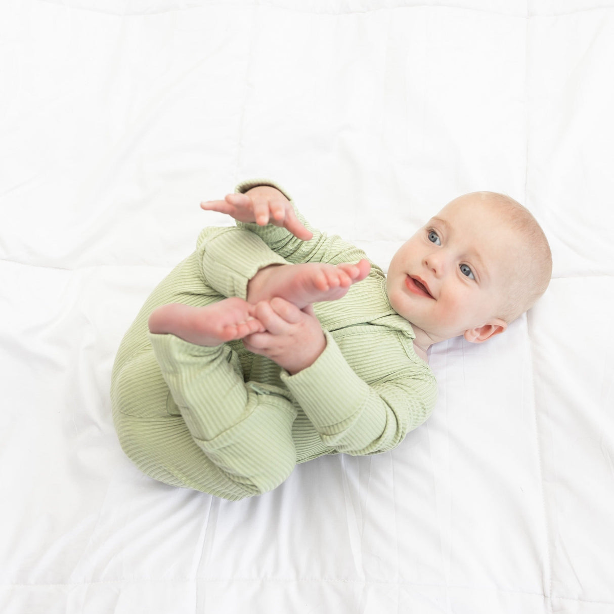 ZIP ROMPER - Pistachio Ribbed - HoneyBug