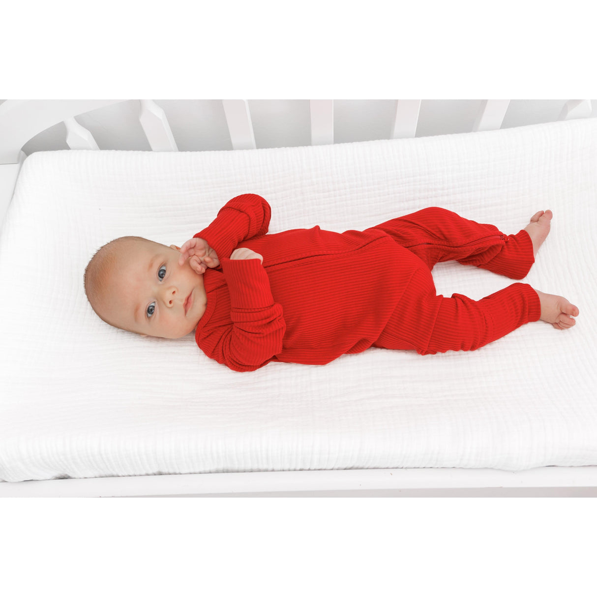 ZIP ROMPER - Red Ribbed - HoneyBug