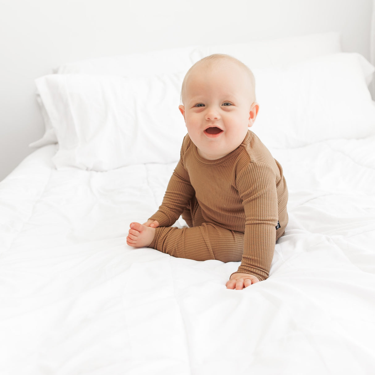 LONG SLEEVE 2 PIECE SETS- Mocha Ribbed - HoneyBug