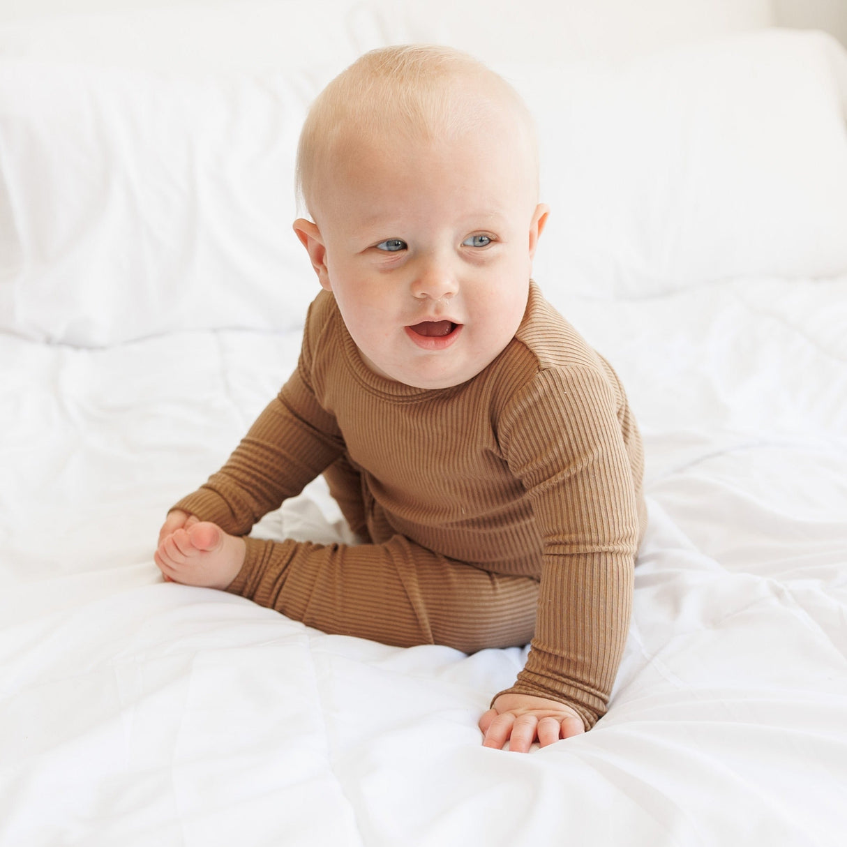 LONG SLEEVE 2 PIECE SETS- Mocha Ribbed - HoneyBug