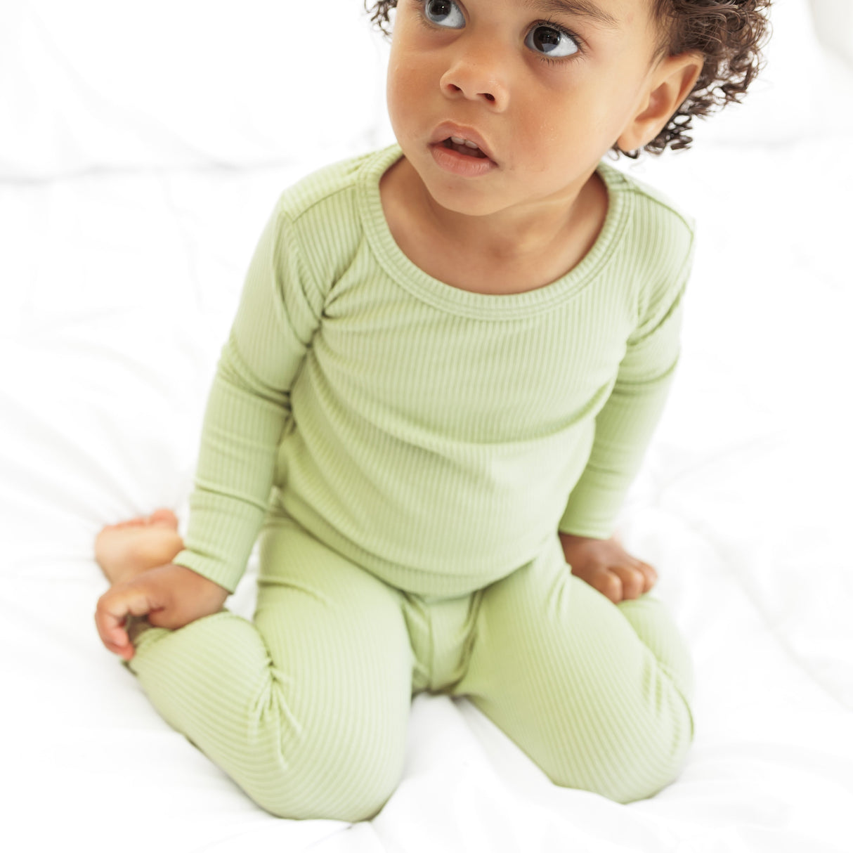 LONG SLEEVE 2 PIECE SETS- Pistachio Ribbed - HoneyBug