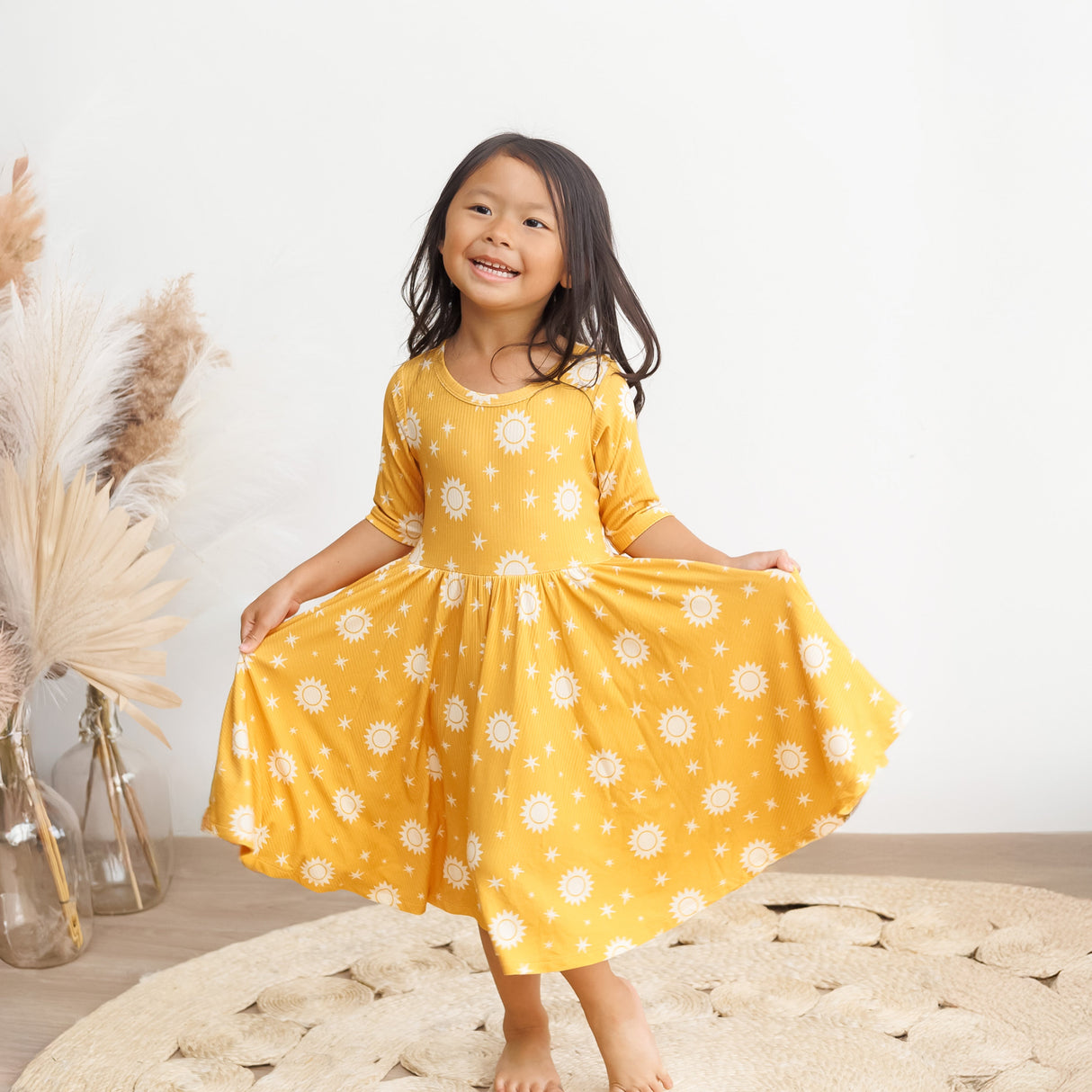 MID SLEEVE TWIRL- Sunshine Ribbed - HoneyBug